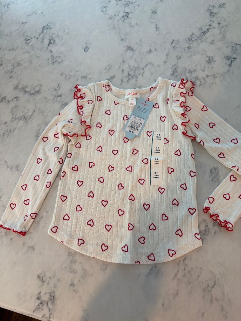 NWT Girls Heart Ruffle Should Long Sleeve